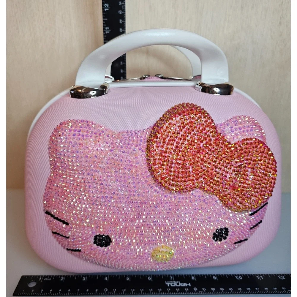 NEW HELLO KITTY Pink Water Diamond Makeup Travel Case Cosmetic Bag Hardshell